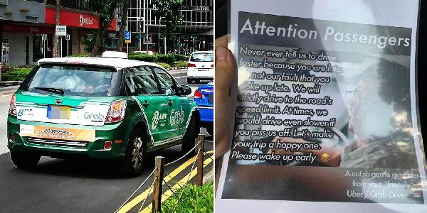 Grab driver warns passenger that if they are late, never ask drivers to speed