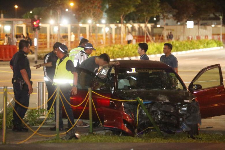 Man arrested after his car crashed into Marina Bay bollard, 4 people injured