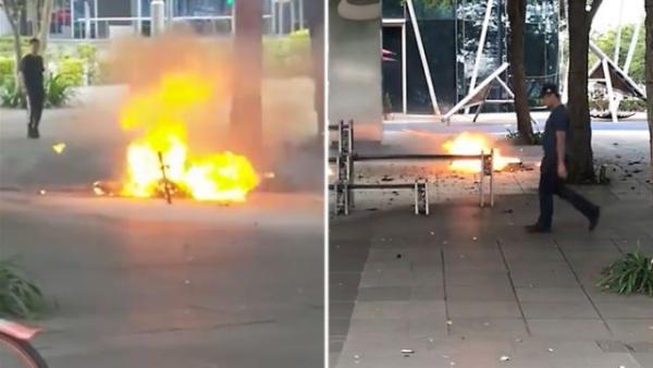 E-scooter bursts into flames, small explosions heard