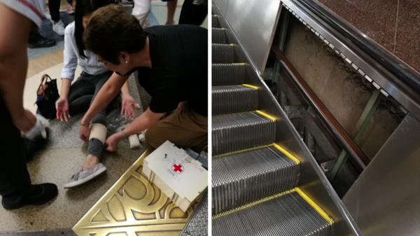 Escalator side panel at City Hall MRT station dislodged