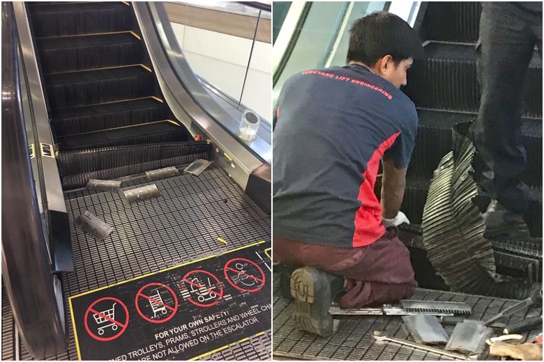 Moving escalator steps at Tampines One collapses, yet another mall face failing facade